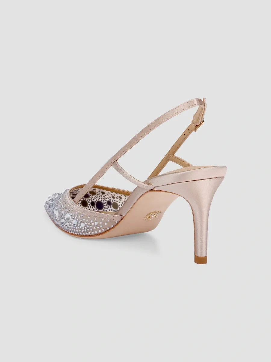 BADGLEY MISCHKA Women's Reem 65MM Crystal-Embellished Mesh & Satin Slingback Pumps | Thumbnail 3