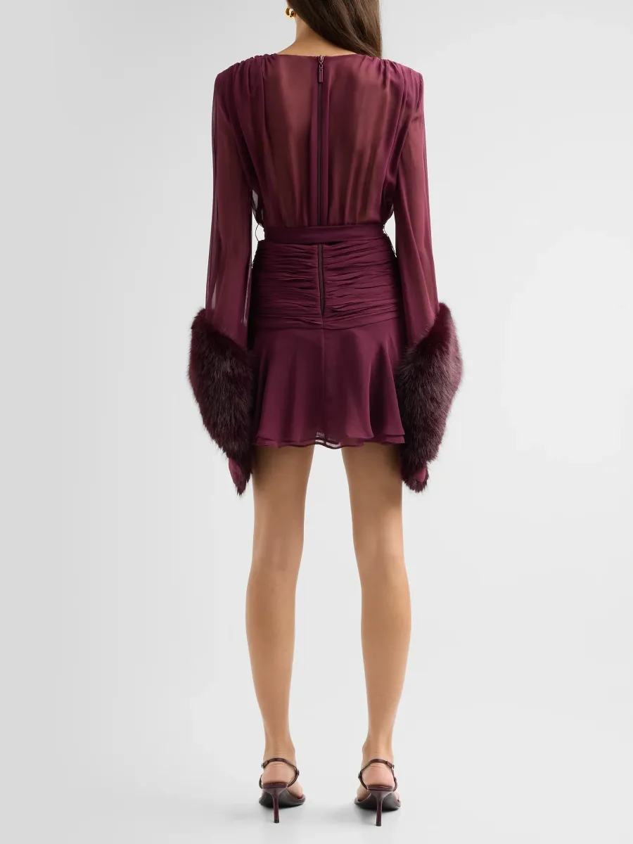 Bronx and Banco Women's Chiffon & Faux Fur Long Sleeve Mini Dress | Thumbnail 3