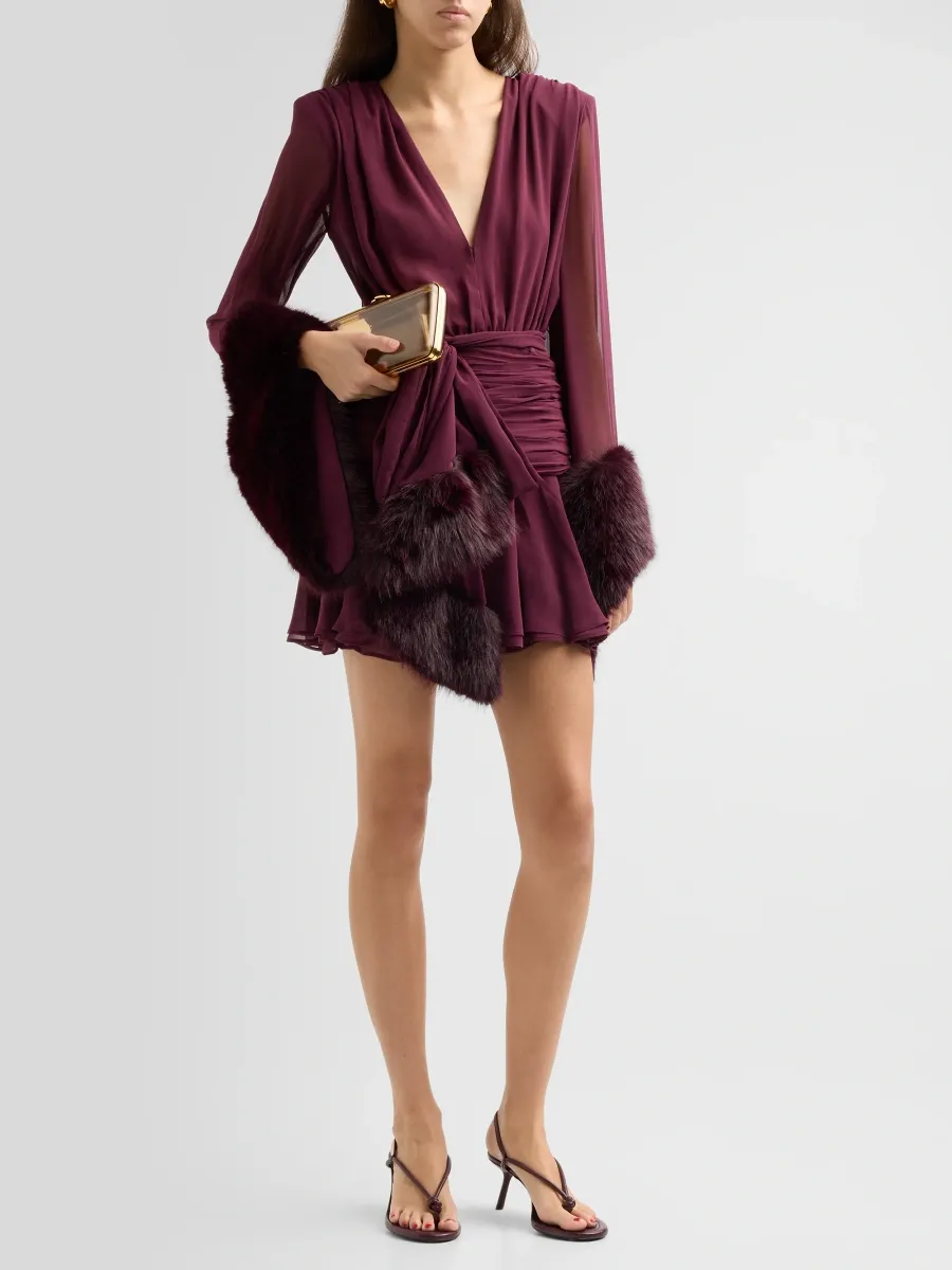 Bronx and Banco Women's Chiffon & Faux Fur Long Sleeve Mini Dress | Thumbnail 4