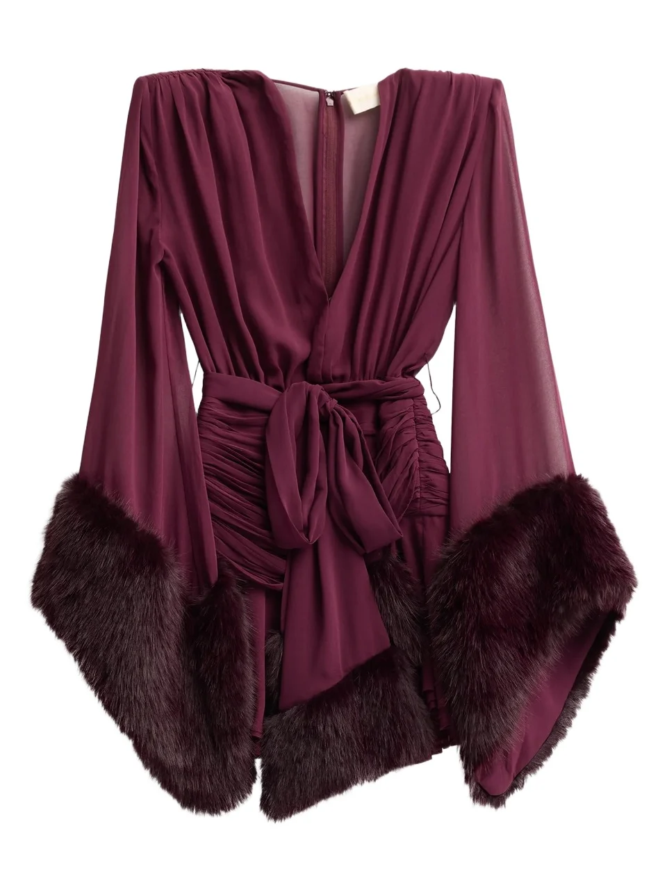 Bronx and Banco Women's Chiffon & Faux Fur Long Sleeve Mini Dress