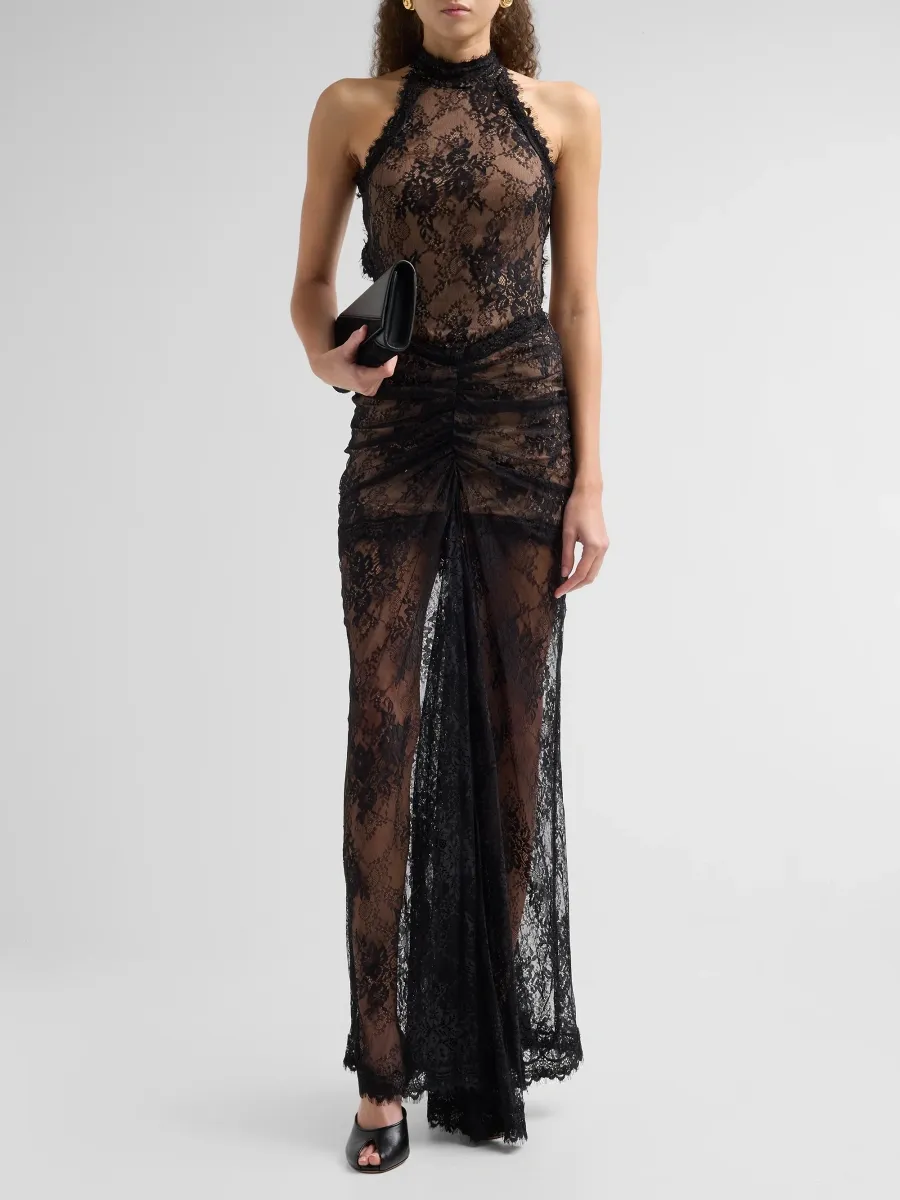 PatBo Women's Sheer Lace Draped Halter Gown | Thumbnail 2 PatBo Women's Sheer Lace Draped Halter Gown | Thumbnail 2