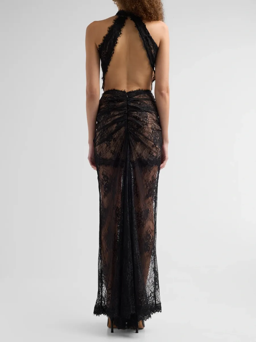 PatBo Women's Sheer Lace Draped Halter Gown | Thumbnail 3 PatBo Women's Sheer Lace Draped Halter Gown | Thumbnail 3