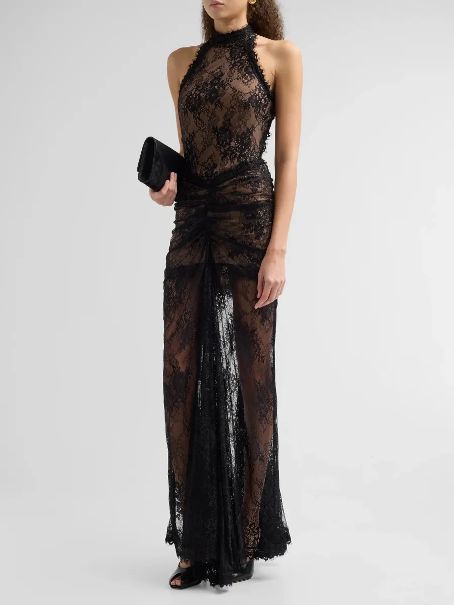 PatBo Women's Sheer Lace Draped Halter Gown | Thumbnail 4 PatBo Women's Sheer Lace Draped Halter Gown | Thumbnail 4