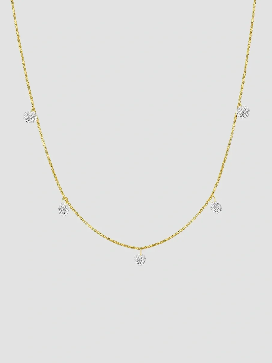 Lab Grown Diamonds Women's 18K Yellow Gold & 2 TCW Lab-Grown Diamond 5-Drop Floating Necklace | Thumbnail 2 Lab Grown Diamonds Women's 18K Yellow Gold & 2 TCW Lab-Grown Diamond 5-Drop Floating Necklace | Thumbnail 2