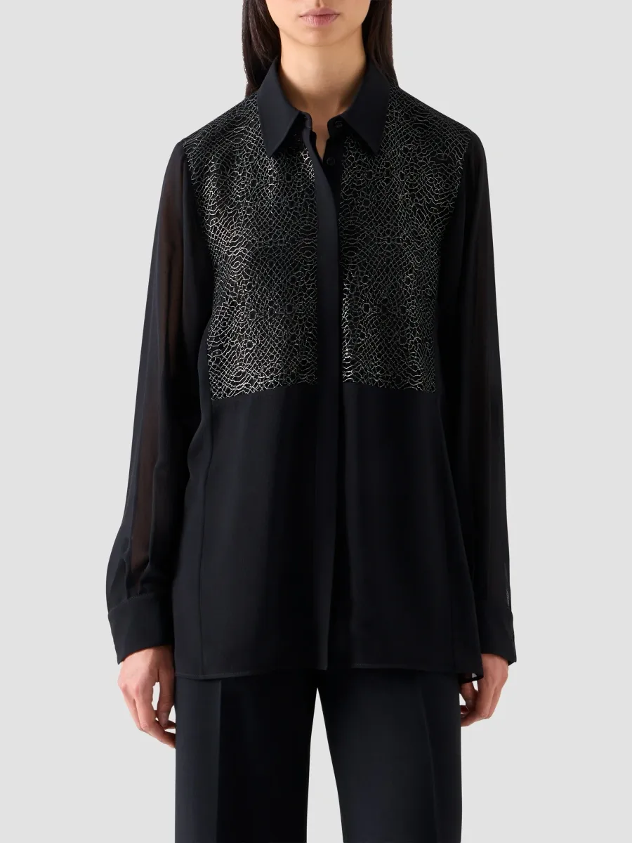 Akris Women's Lacquered-Laced Bodice Silk Tunic Blouse | Thumbnail 4 Akris Women's Lacquered-Laced Bodice Silk Tunic Blouse | Thumbnail 4