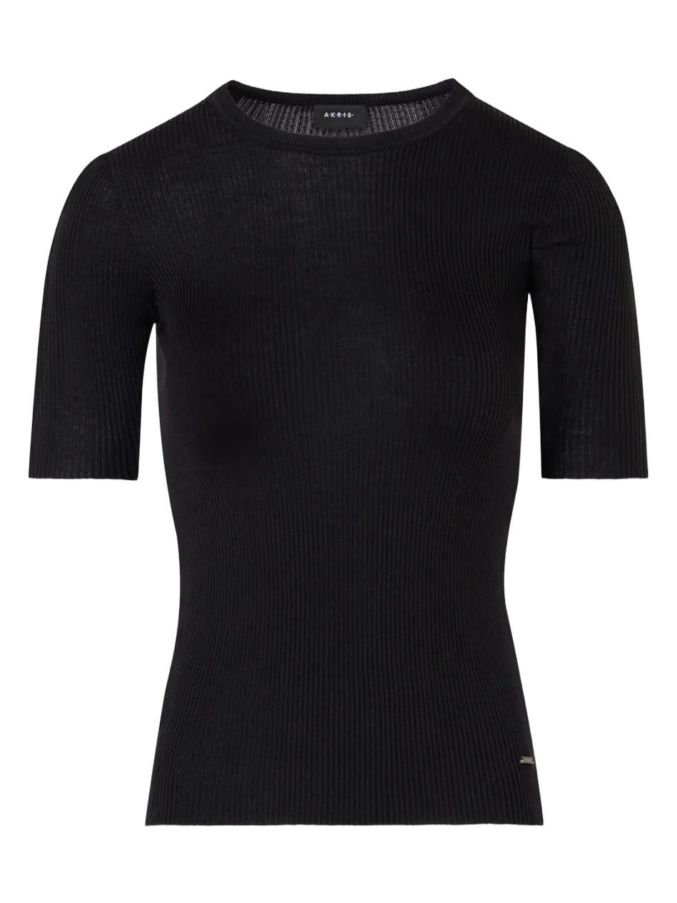 Women's Silk-Cotton Seamless Rib-Knit Crewneck Sweater