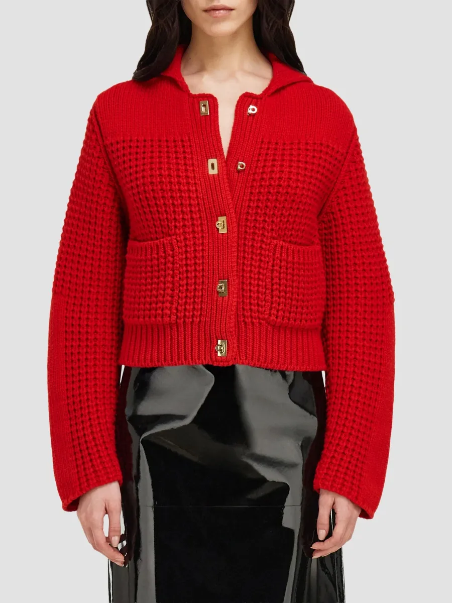 Ferragamo Women's Cashmere Knit Spread-Collar Cardigan | Thumbnail 4 Ferragamo Women's Cashmere Knit Spread-Collar Cardigan | Thumbnail 4