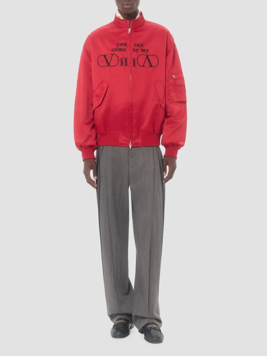 Valentino Men's Nylon Satin Bomber Jacket with You Can Come To My Villa Embroidery | Thumbnail 2