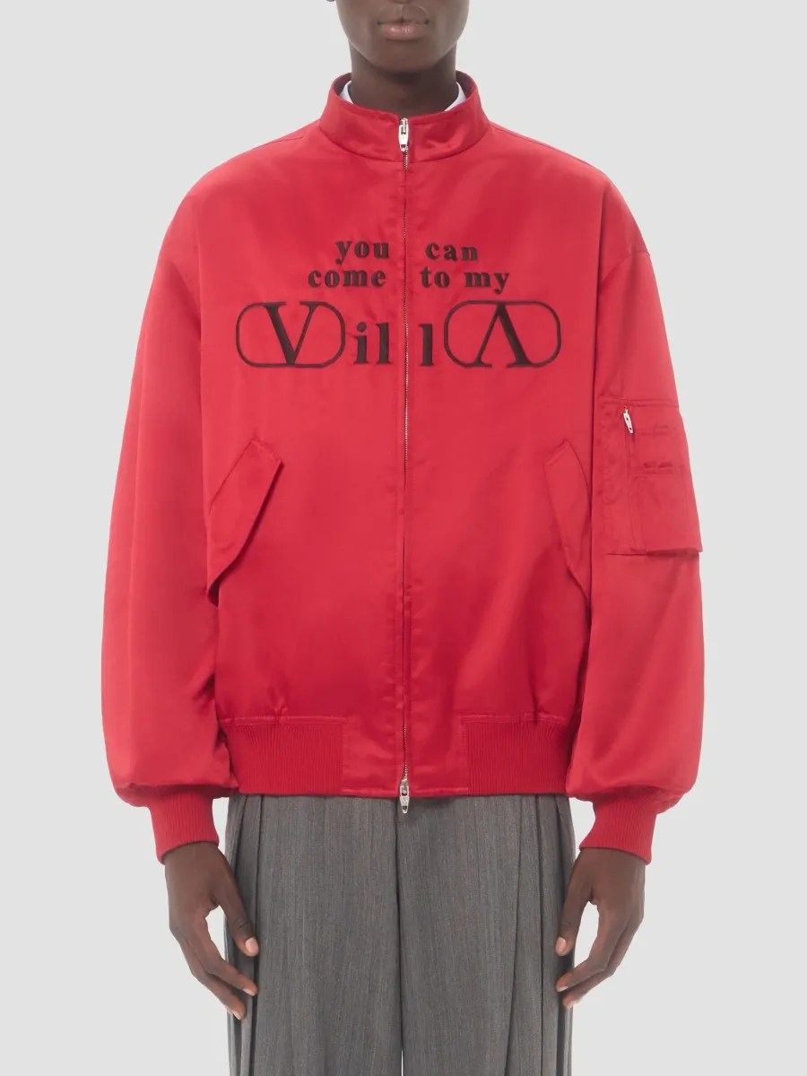 Valentino Men's Nylon Satin Bomber Jacket with You Can Come To My Villa Embroidery | Thumbnail 3