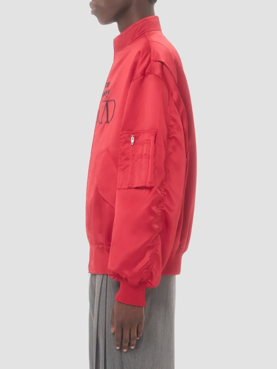 Valentino Men's Nylon Satin Bomber Jacket with You Can Come To My Villa Embroidery | Thumbnail 4