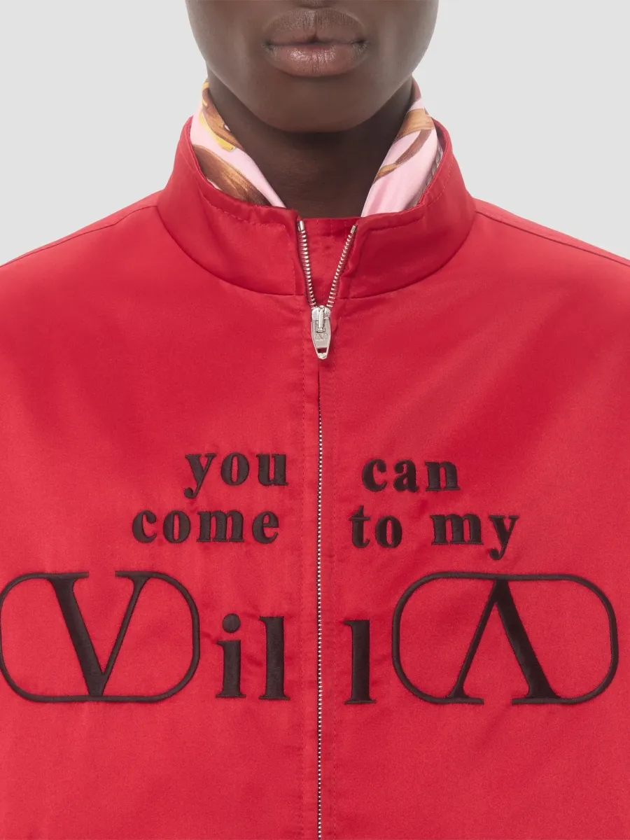 Valentino Men's Nylon Satin Bomber Jacket with You Can Come To My Villa Embroidery | Thumbnail 6