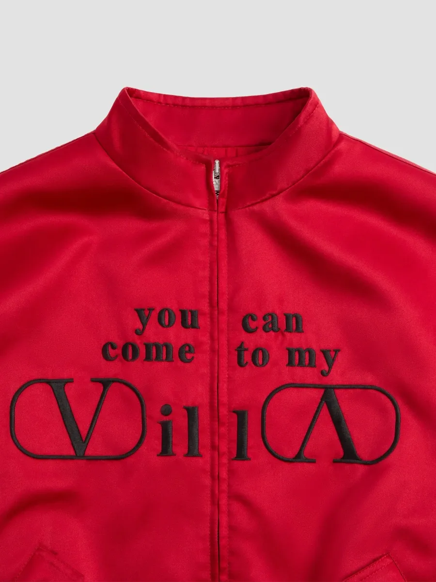 Valentino Men's Nylon Satin Bomber Jacket with You Can Come To My Villa Embroidery | Thumbnail 7