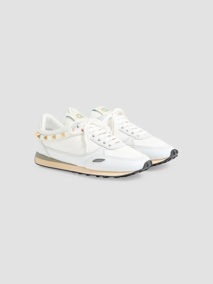 Valentino Women's Stud-Up Leather and Nylon Sneakers - White | Thumbnail 2 Valentino Women's Stud-Up Leather and Nylon Sneakers - White | Thumbnail 2