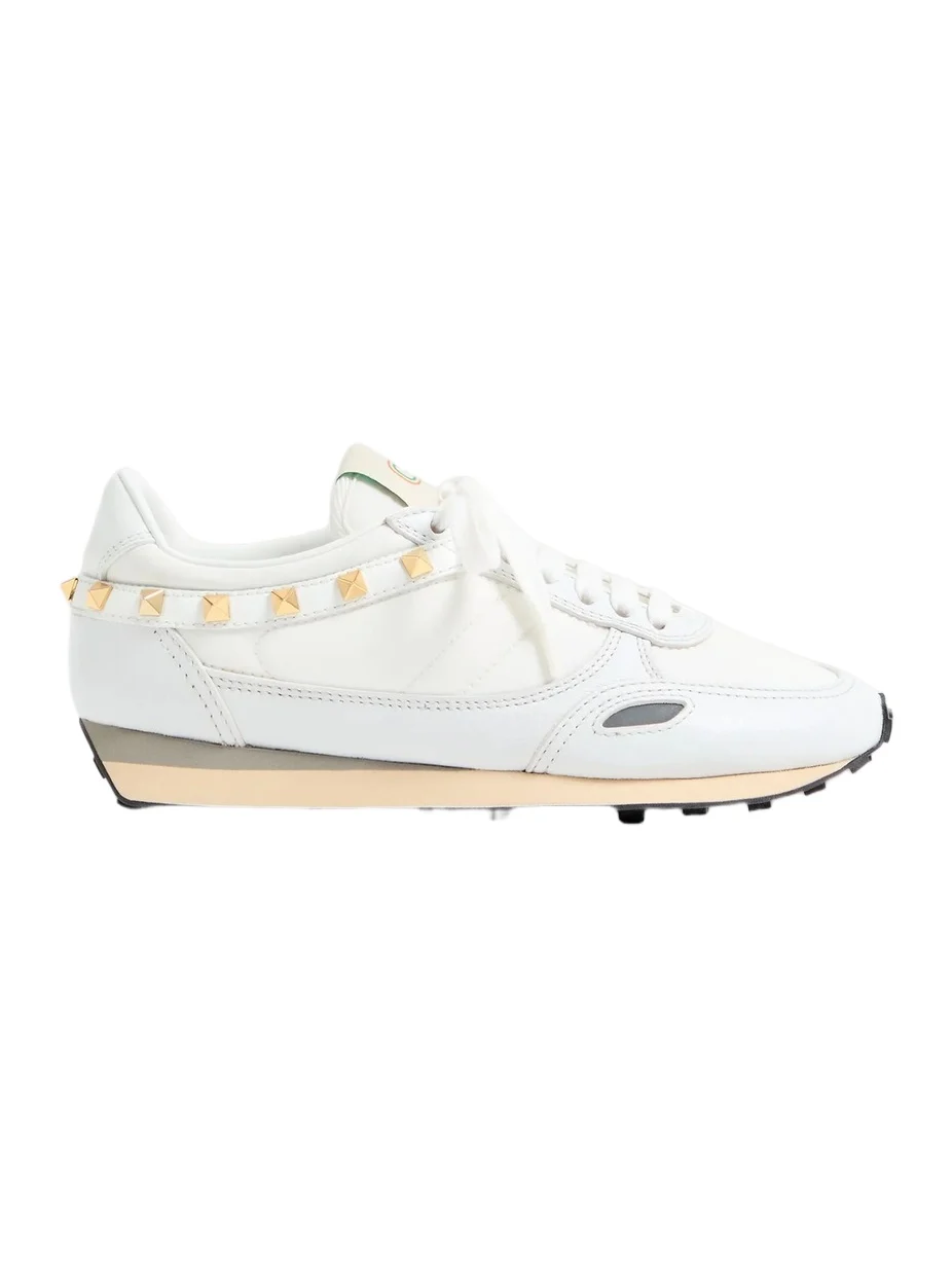 Valentino Women's Stud-Up Leather and Nylon Sneakers - White
