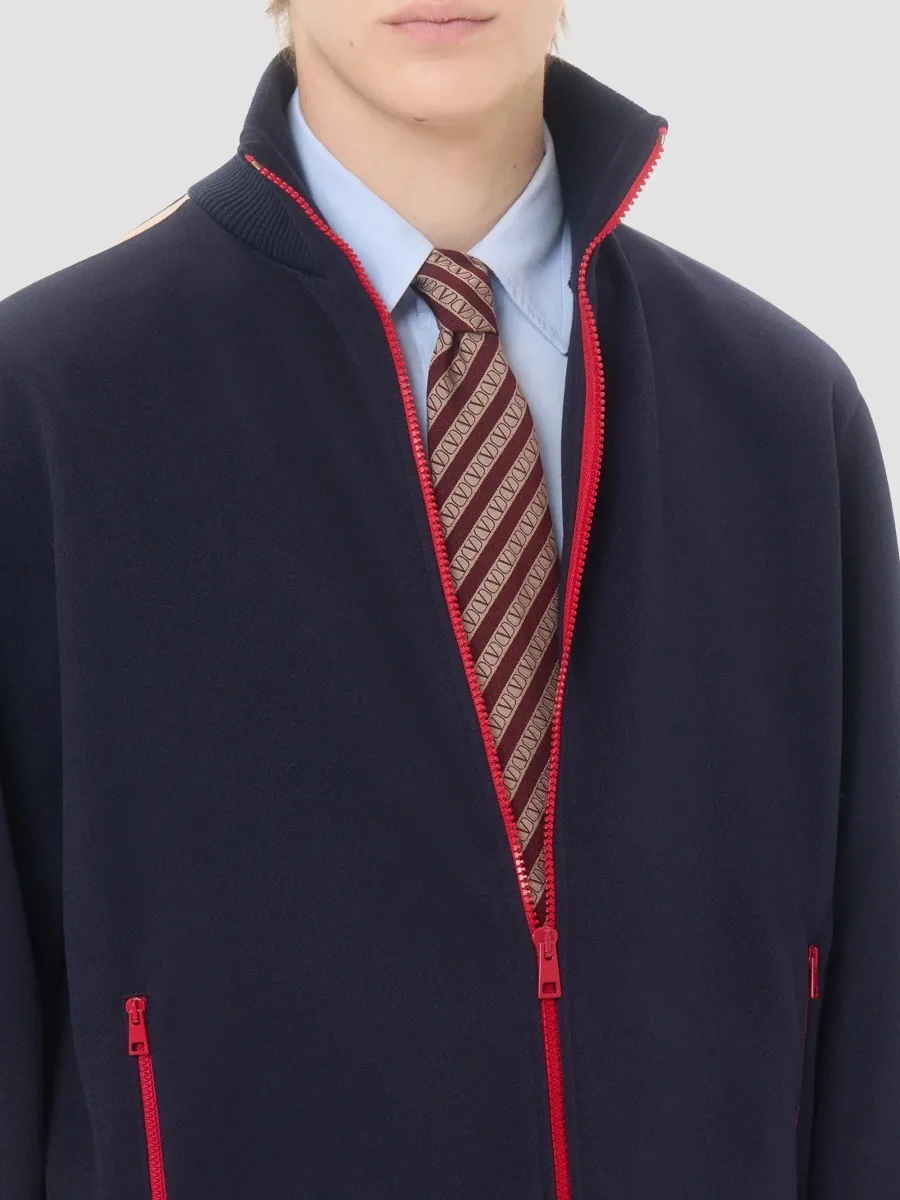 Valentino Men's Tie in Regimental Silk and VLogo Jacquard - Bordeaux Beige | Thumbnail 2 Valentino Men's Tie in Regimental Silk and VLogo Jacquard - Bordeaux Beige | Thumbnail 2