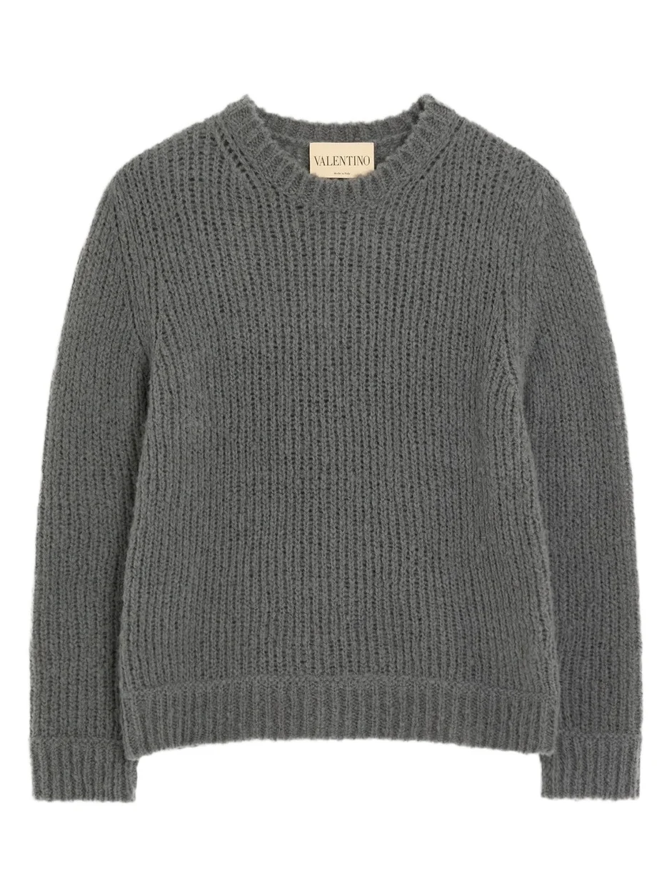 Men's Sweater in Wool and Nylon Blend with Studded Leather Loop Men's Sweater in Wool and Nylon Blend with Studded Leather Loop