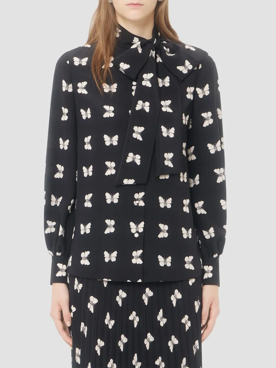 Valentino Women's Shirt in Butterflow Print Crepe De Chine | Thumbnail 3 Valentino Women's Shirt in Butterflow Print Crepe De Chine | Thumbnail 3