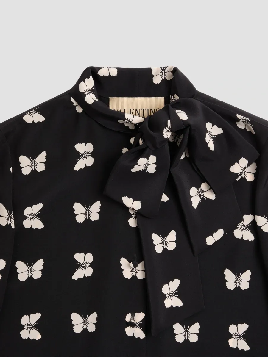 Valentino Women's Shirt in Butterflow Print Crepe De Chine | Thumbnail 7 Valentino Women's Shirt in Butterflow Print Crepe De Chine | Thumbnail 7