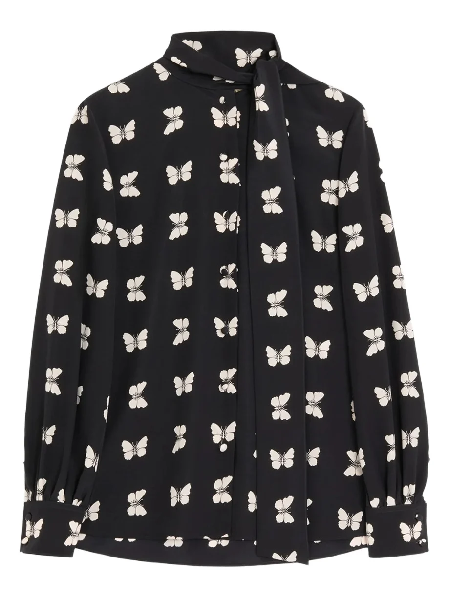 Women's Shirt in Butterflow Print Crepe De Chine Women's Shirt in Butterflow Print Crepe De Chine