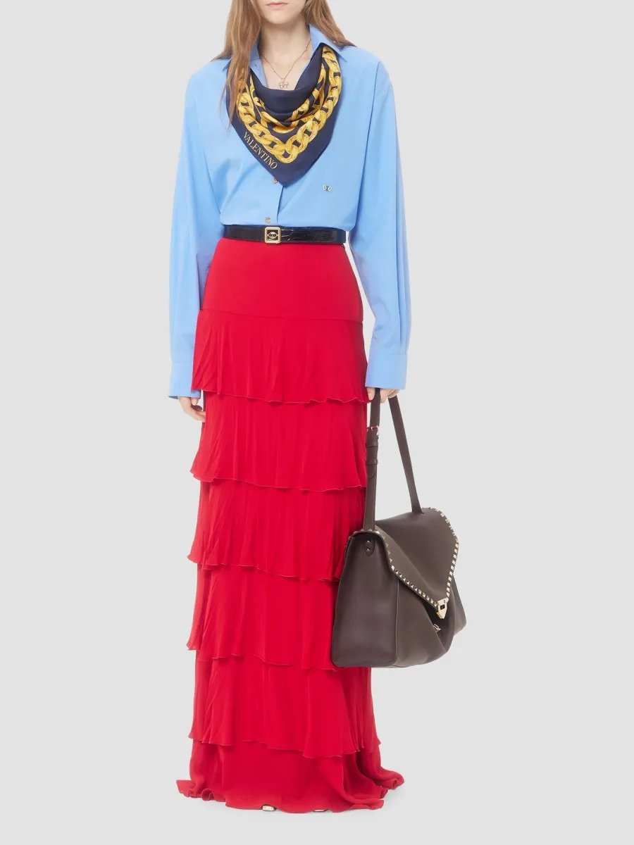 Valentino Women's Long Georgette Skirt with Ruffles - Paris | Thumbnail 2 Valentino Women's Long Georgette Skirt with Ruffles - Paris | Thumbnail 2