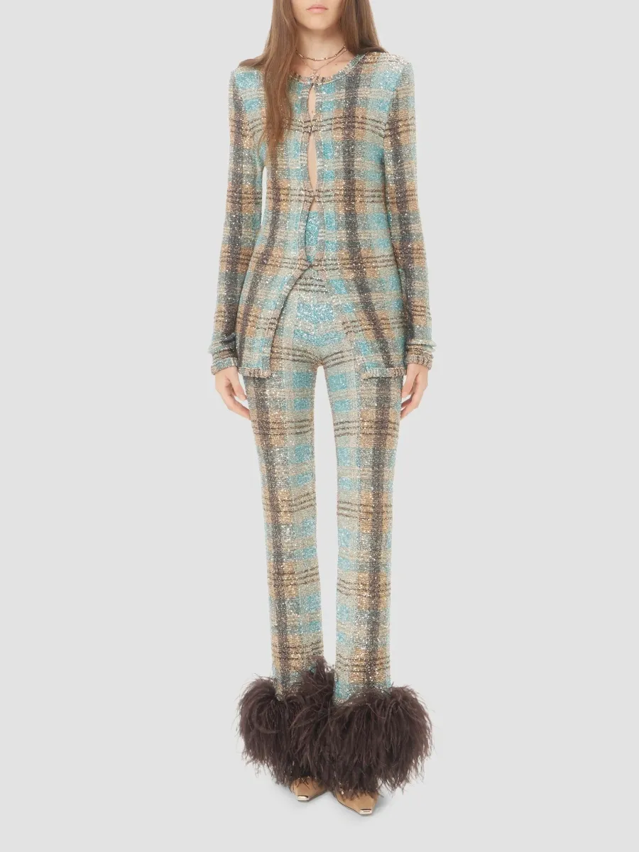 Valentino Women's Sequin Thread Pants with Check Pattern - Multicolor | Thumbnail 2