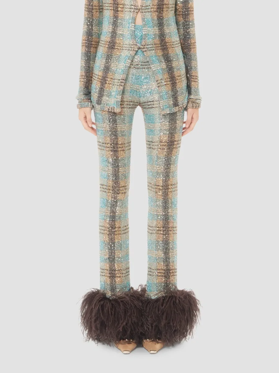 Valentino Women's Sequin Thread Pants with Check Pattern - Multicolor | Thumbnail 3