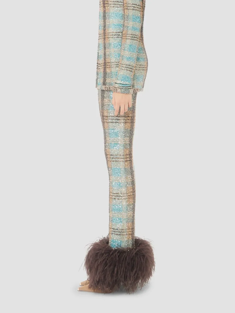 Valentino Women's Sequin Thread Pants with Check Pattern - Multicolor | Thumbnail 4
