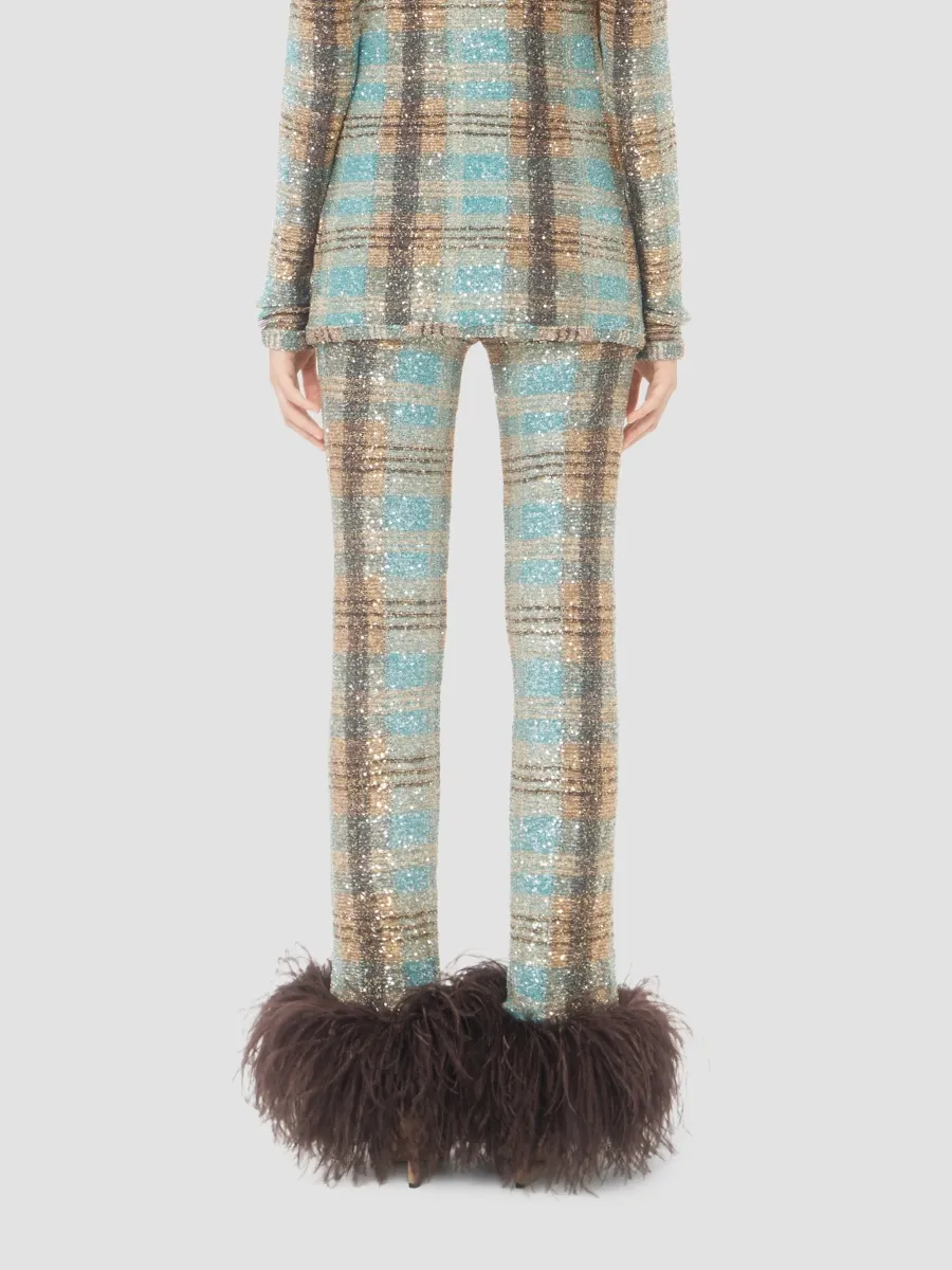 Valentino Women's Sequin Thread Pants with Check Pattern - Multicolor | Thumbnail 5