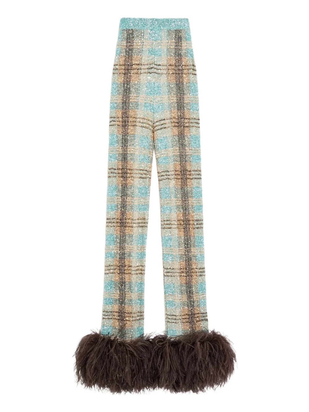 Women's Sequin Thread Pants with Check Pattern - Multicolor