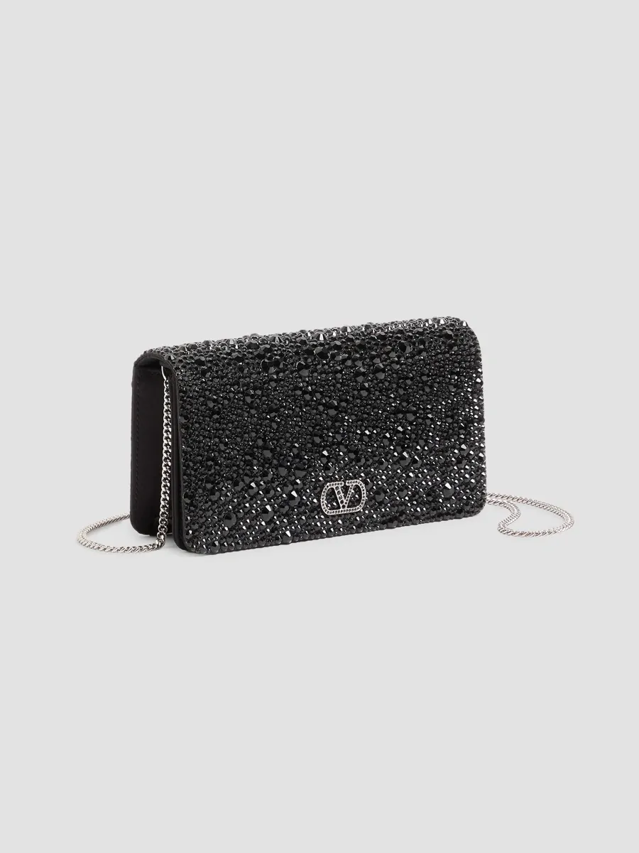 Valentino Women's VLogo Signature Mini Shoulder Bag in Swarovski Crystals - Black | Thumbnail 3