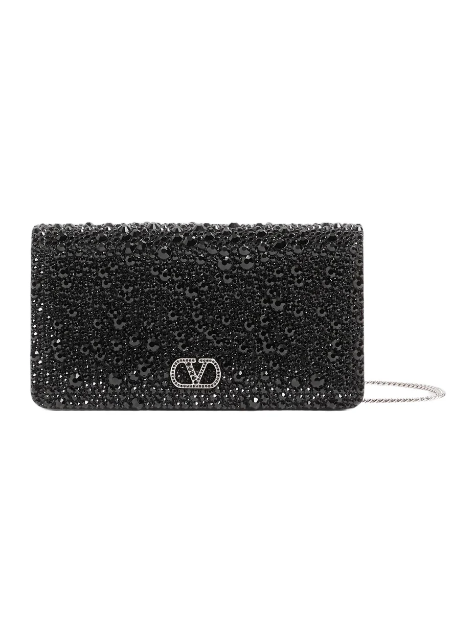 Women's VLogo Signature Mini Shoulder Bag in Swarovski Crystals - Black