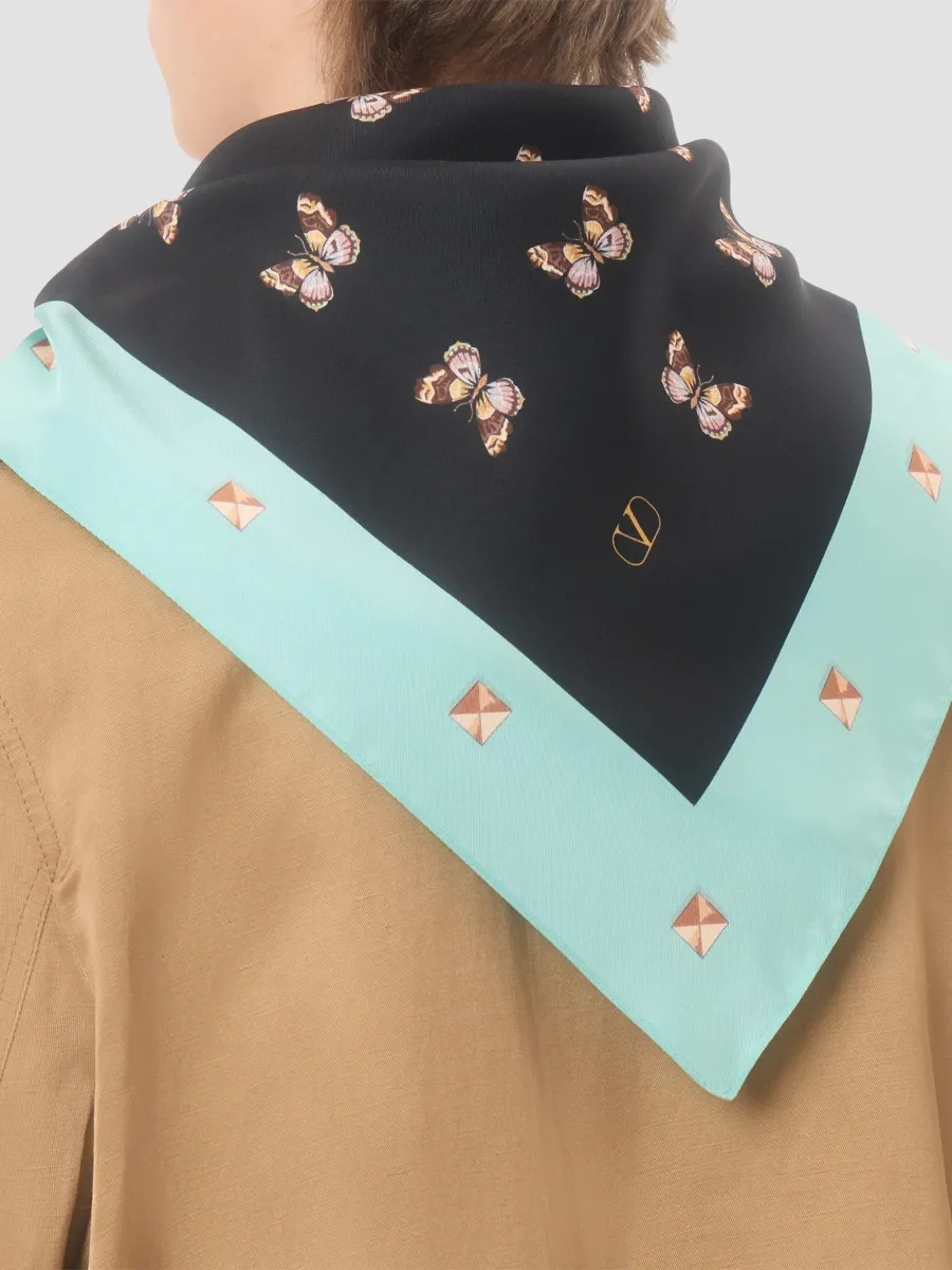 Valentino Men's Silk Scarf with All-Over Butterfly Print | Thumbnail 2 Valentino Men's Silk Scarf with All-Over Butterfly Print | Thumbnail 2