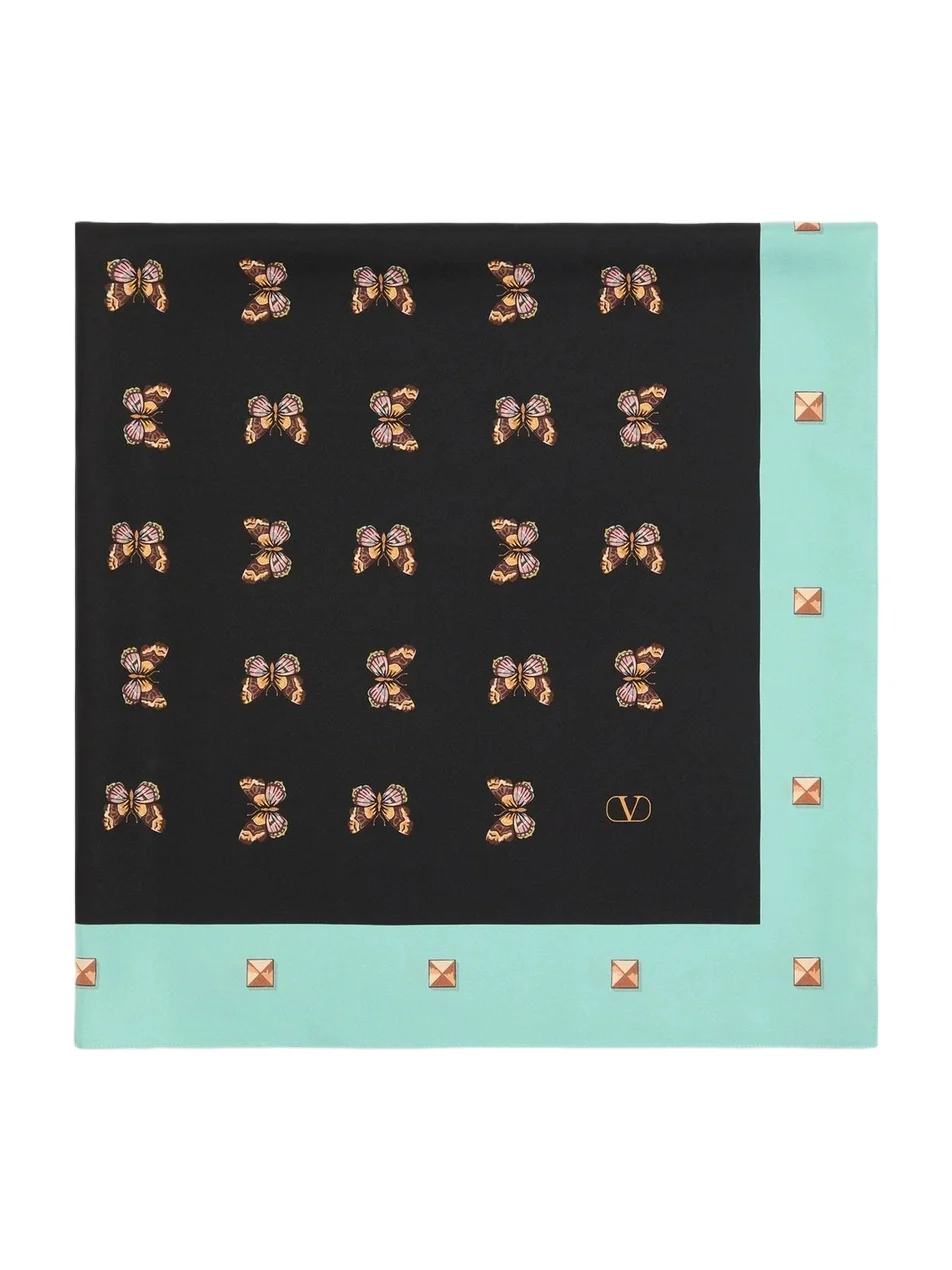 Valentino Men's Silk Scarf with All-Over Butterfly Print