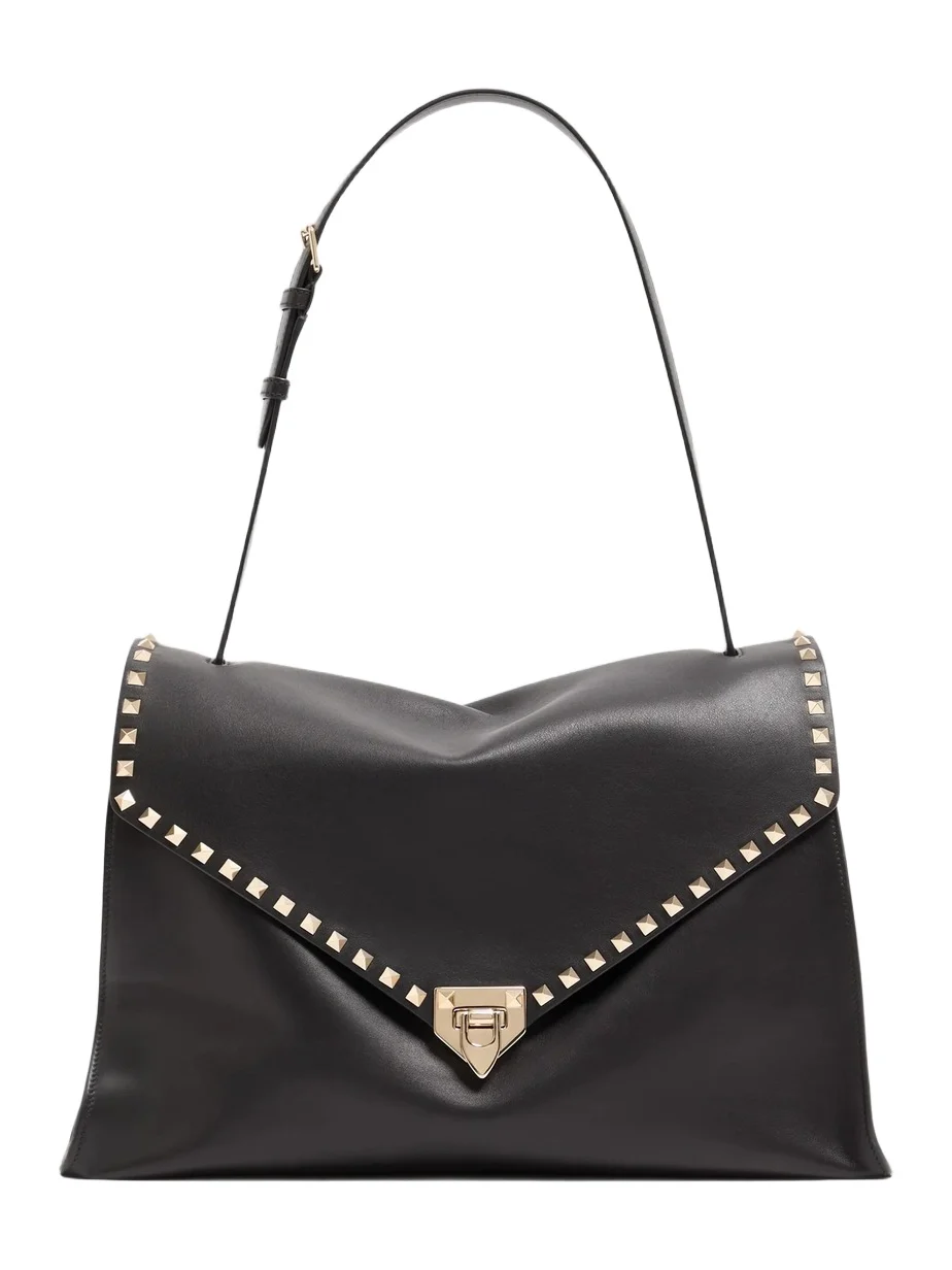 Women's Rockstud Maxxing Large Shoulder Bag in Smooth Calfskin - Black