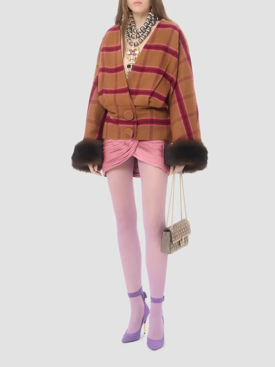 Valentino Women's Peacoat in Macro Finestra with Shearling - Biscuit Cherry Red | Thumbnail 2 Valentino Women's Peacoat in Macro Finestra with Shearling - Biscuit Cherry Red | Thumbnail 2