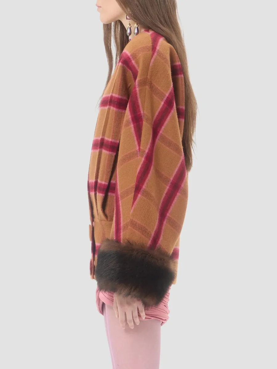 Valentino Women's Peacoat in Macro Finestra with Shearling - Biscuit Cherry Red | Thumbnail 4 Valentino Women's Peacoat in Macro Finestra with Shearling - Biscuit Cherry Red | Thumbnail 4