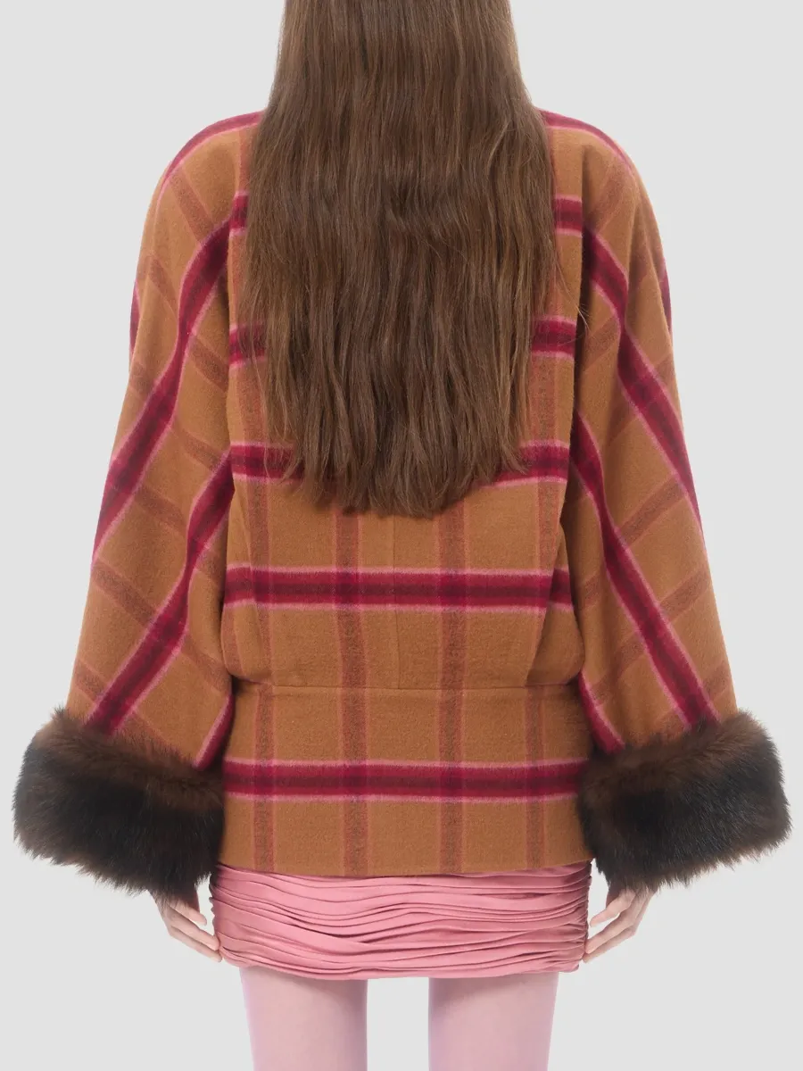 Valentino Women's Peacoat in Macro Finestra with Shearling - Biscuit Cherry Red | Thumbnail 5 Valentino Women's Peacoat in Macro Finestra with Shearling - Biscuit Cherry Red | Thumbnail 5
