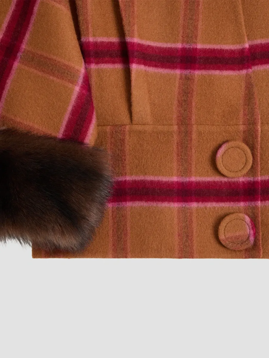 Valentino Women's Peacoat in Macro Finestra with Shearling - Biscuit Cherry Red | Thumbnail 7 Valentino Women's Peacoat in Macro Finestra with Shearling - Biscuit Cherry Red | Thumbnail 7