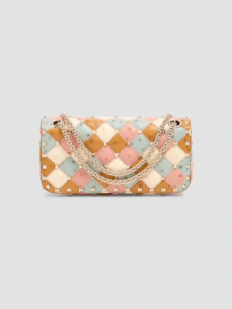 Valentino Women's Rockstud Spike Small Shoulder Bag with Ostrich Patchwork - Multicolored | Thumbnail 4