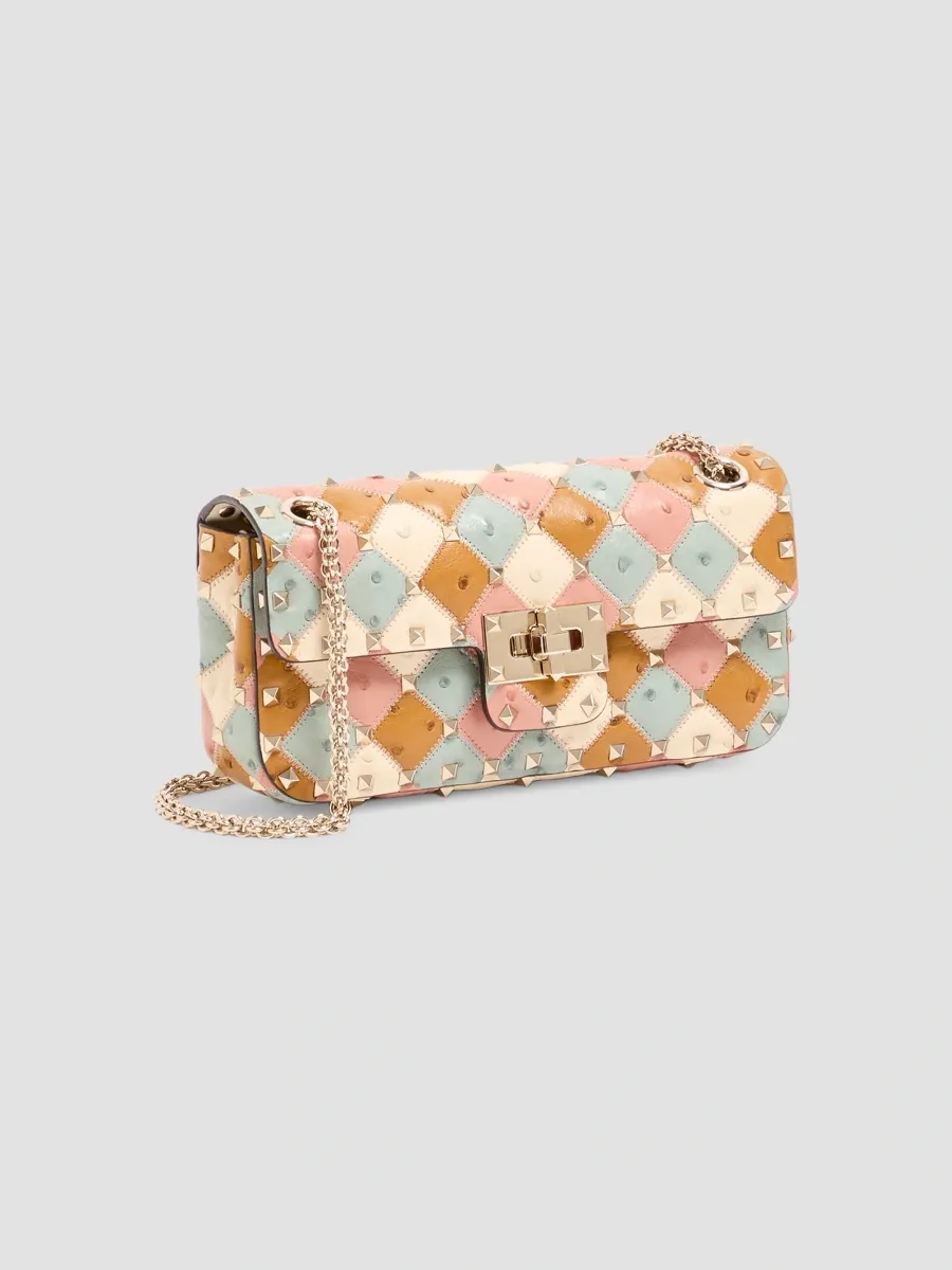 Valentino Women's Rockstud Spike Small Shoulder Bag with Ostrich Patchwork - Multicolored | Thumbnail 5