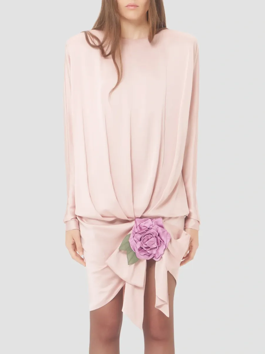 Valentino Women's Mini Dress in Cady Satin - Pink | Thumbnail 3