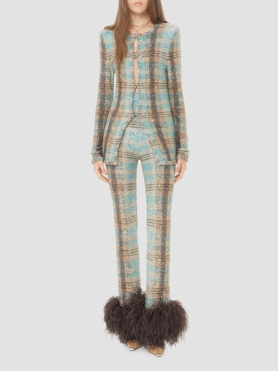 Valentino Women's Sequin Thread Cardigan with Check Pattern - Multicolor | Thumbnail 2 Valentino Women's Sequin Thread Cardigan with Check Pattern - Multicolor | Thumbnail 2
