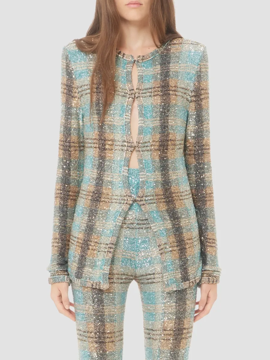 Valentino Women's Sequin Thread Cardigan with Check Pattern - Multicolor | Thumbnail 3 Valentino Women's Sequin Thread Cardigan with Check Pattern - Multicolor | Thumbnail 3
