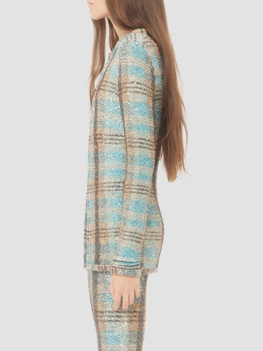 Valentino Women's Sequin Thread Cardigan with Check Pattern - Multicolor | Thumbnail 4 Valentino Women's Sequin Thread Cardigan with Check Pattern - Multicolor | Thumbnail 4