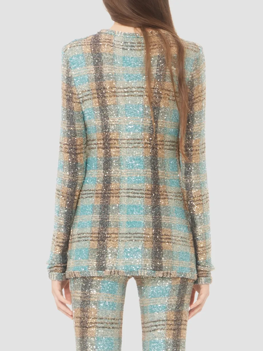 Valentino Women's Sequin Thread Cardigan with Check Pattern - Multicolor | Thumbnail 5 Valentino Women's Sequin Thread Cardigan with Check Pattern - Multicolor | Thumbnail 5
