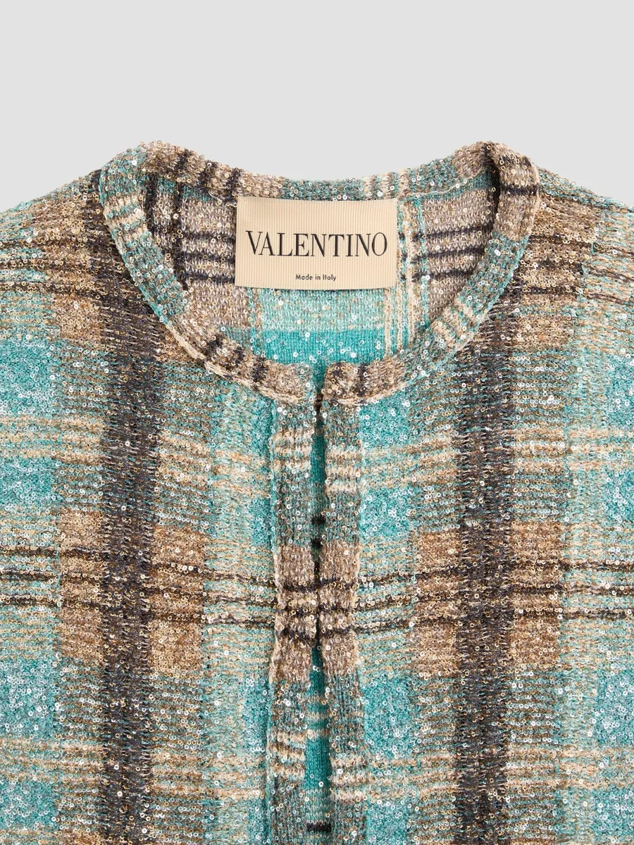 Valentino Women's Sequin Thread Cardigan with Check Pattern - Multicolor | Thumbnail 7 Valentino Women's Sequin Thread Cardigan with Check Pattern - Multicolor | Thumbnail 7