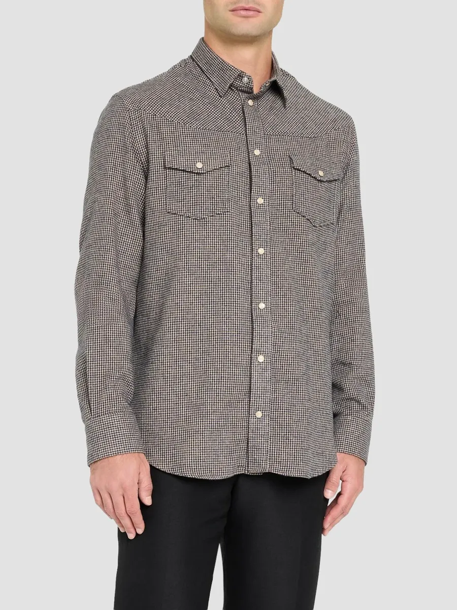 Emporio Armani Men's Micro Houndstooth Western Shirt | Thumbnail 4 Emporio Armani Men's Micro Houndstooth Western Shirt | Thumbnail 4