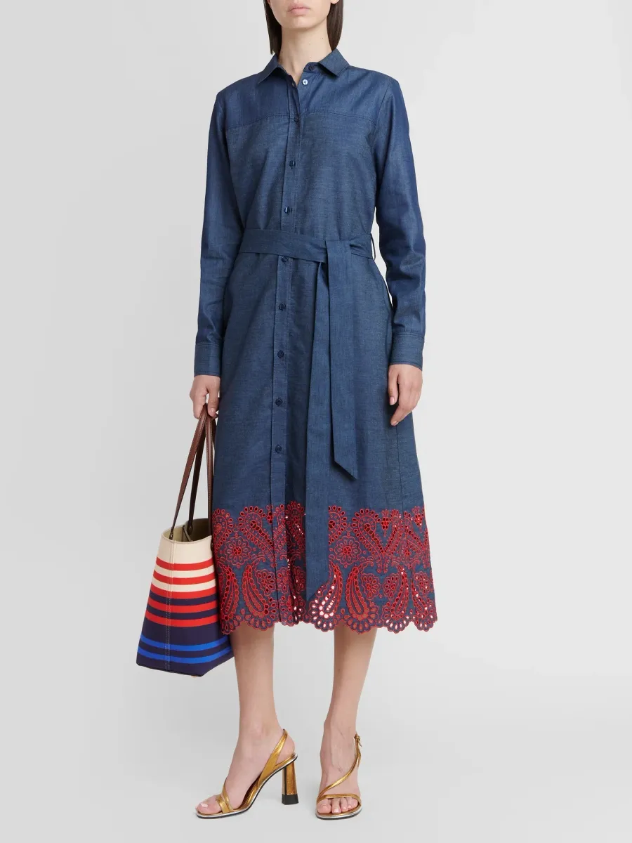 Etro Women's Sangallo Embroidered Cotton-Blend Self-Belt Midi Shirtdress | Thumbnail 4 Etro Women's Sangallo Embroidered Cotton-Blend Self-Belt Midi Shirtdress | Thumbnail 4