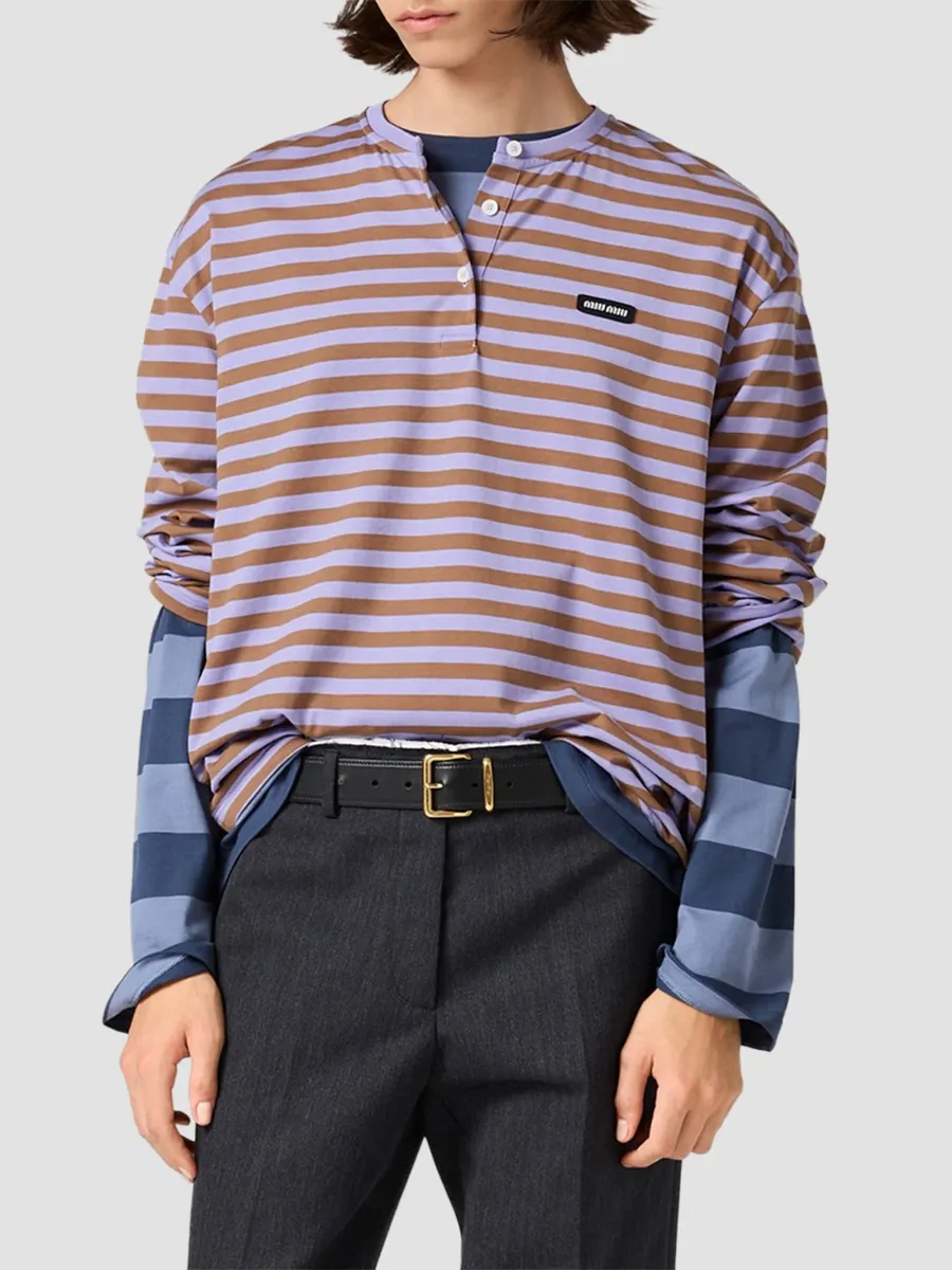 Miu Miu Women's Striped Jersey T-Shirt | Thumbnail 2 Miu Miu Women's Striped Jersey T-Shirt | Thumbnail 2