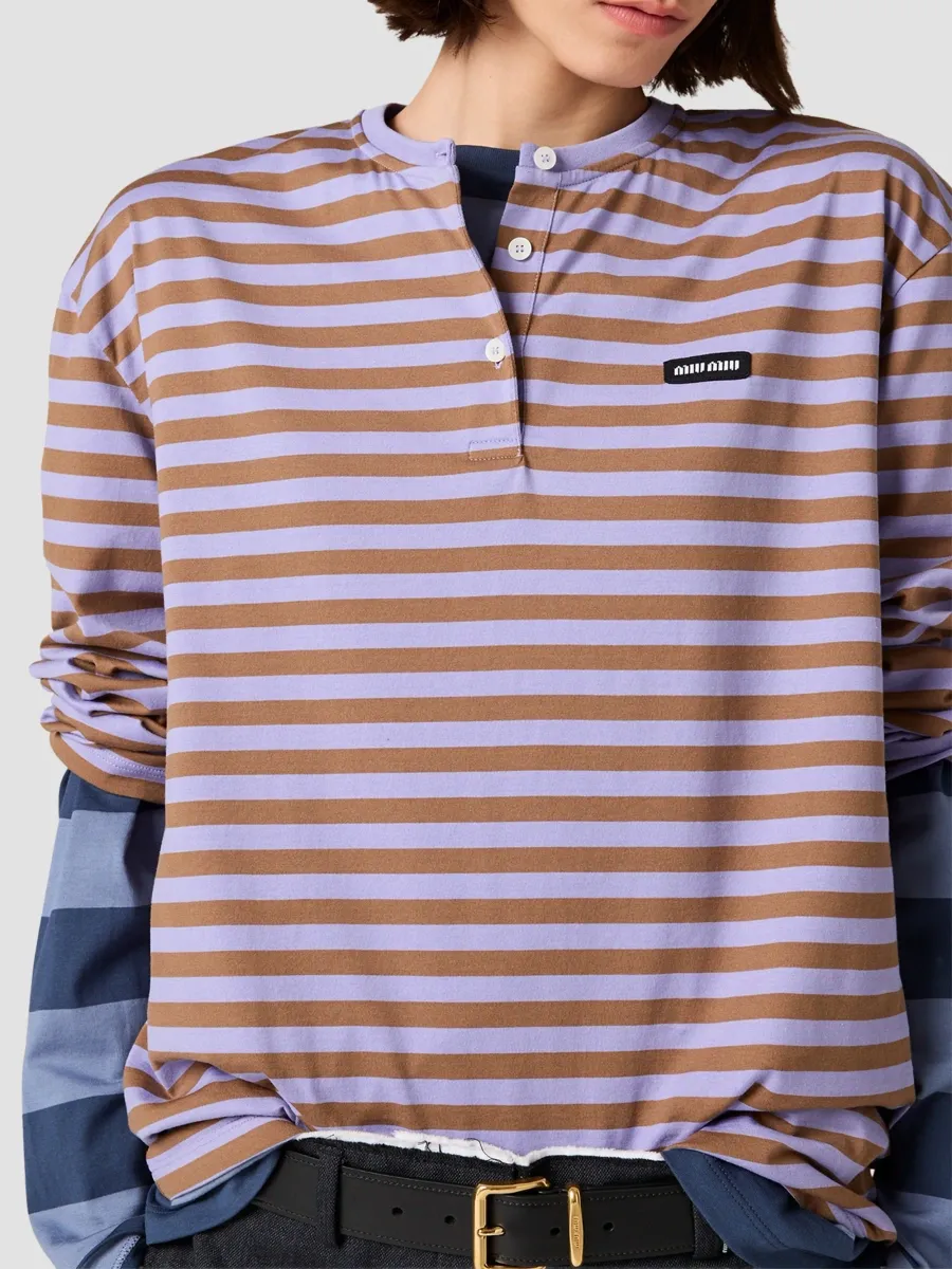 Miu Miu Women's Striped Jersey T-Shirt | Thumbnail 4 Miu Miu Women's Striped Jersey T-Shirt | Thumbnail 4